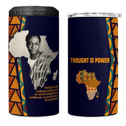 Kwame Nkrumah Ghana 4 in 1 Can Cooler Tumbler African Map Pattern Design and Economic Freedom Quote Tribute - African Pride
