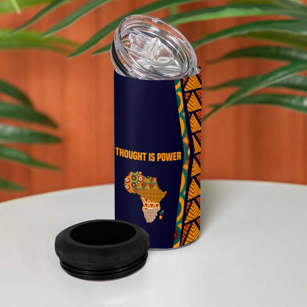 Kwame Nkrumah Ghana 4 in 1 Can Cooler Tumbler African Map Pattern Design and Economic Freedom Quote Tribute - African Pride