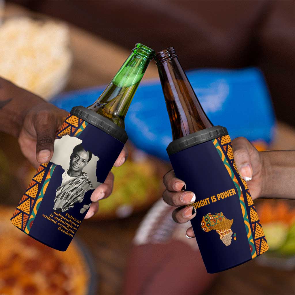 Kwame Nkrumah Ghana 4 in 1 Can Cooler Tumbler African Map Pattern Design and Economic Freedom Quote Tribute - African Pride
