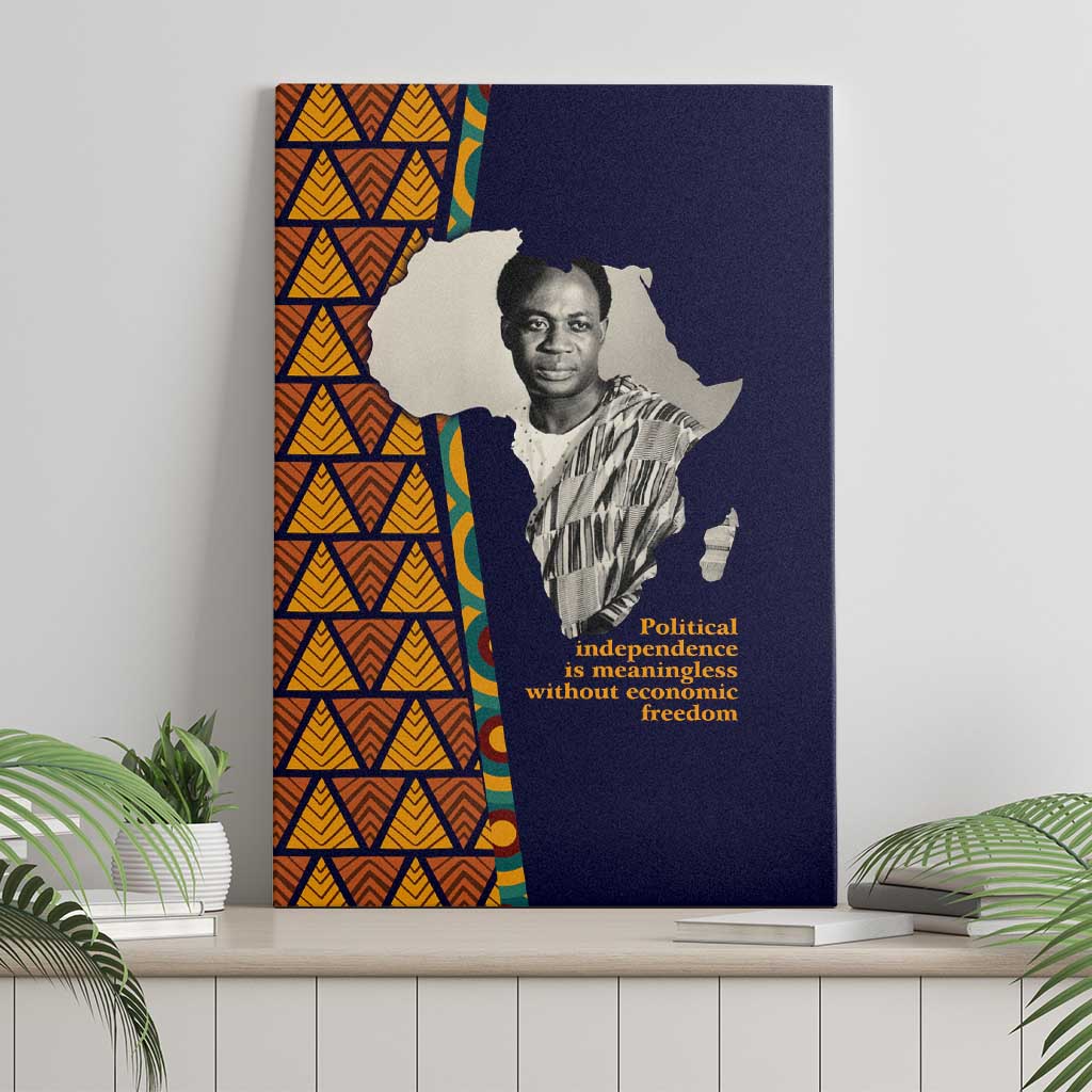 Kwame Nkrumah Ghana Canvas Wall Art African Map Pattern Design and Economic Freedom Quote Tribute - African Pride