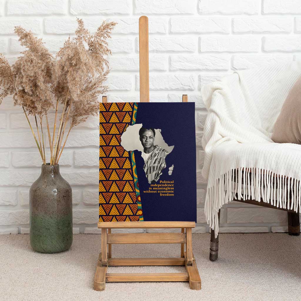 Kwame Nkrumah Ghana Canvas Wall Art African Map Pattern Design and Economic Freedom Quote Tribute - African Pride