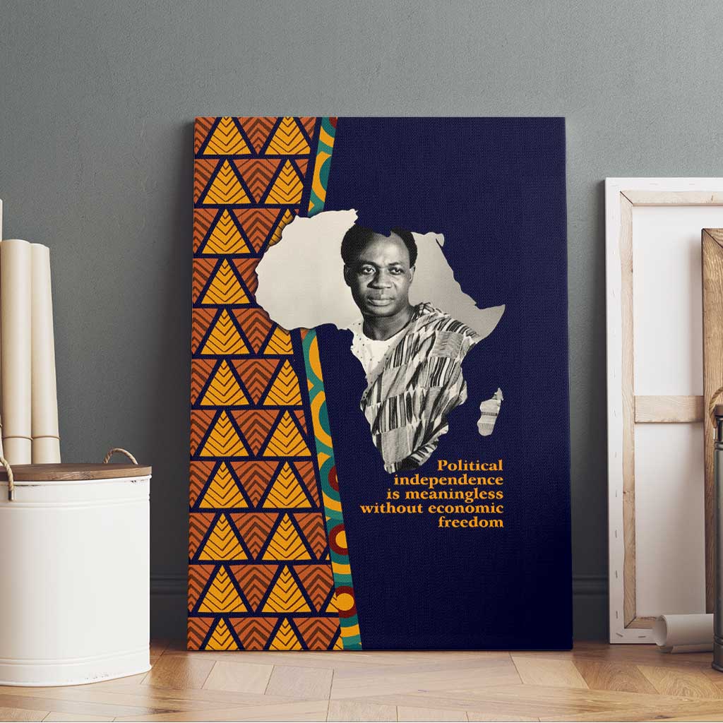 Kwame Nkrumah Ghana Canvas Wall Art African Map Pattern Design and Economic Freedom Quote Tribute - African Pride
