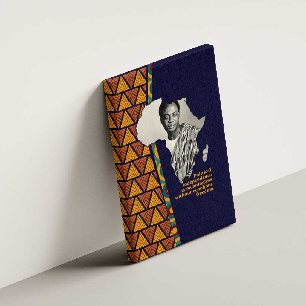 Kwame Nkrumah Ghana Canvas Wall Art African Map Pattern Design and Economic Freedom Quote Tribute - African Pride