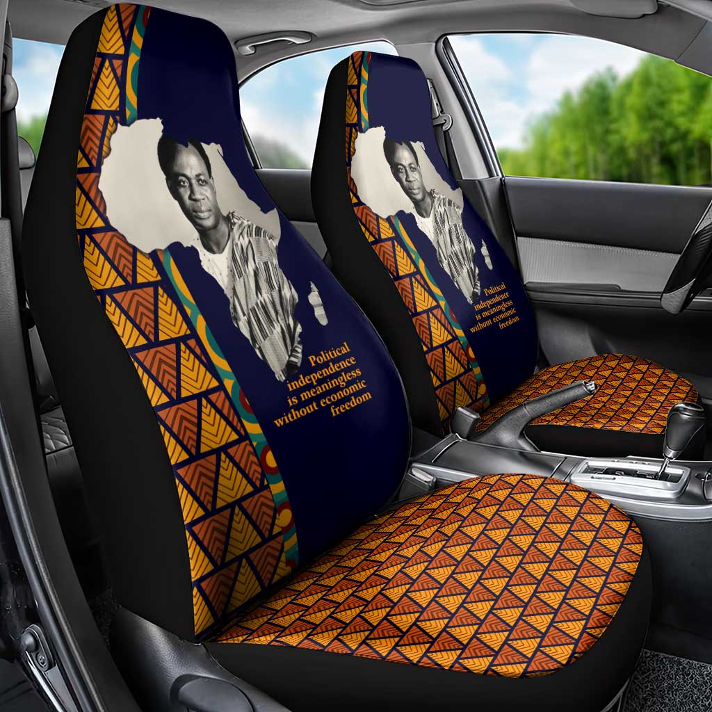 Kwame Nkrumah Ghana Car Seat Cover African Map Pattern Design and Economic Freedom Quote Tribute - African Pride
