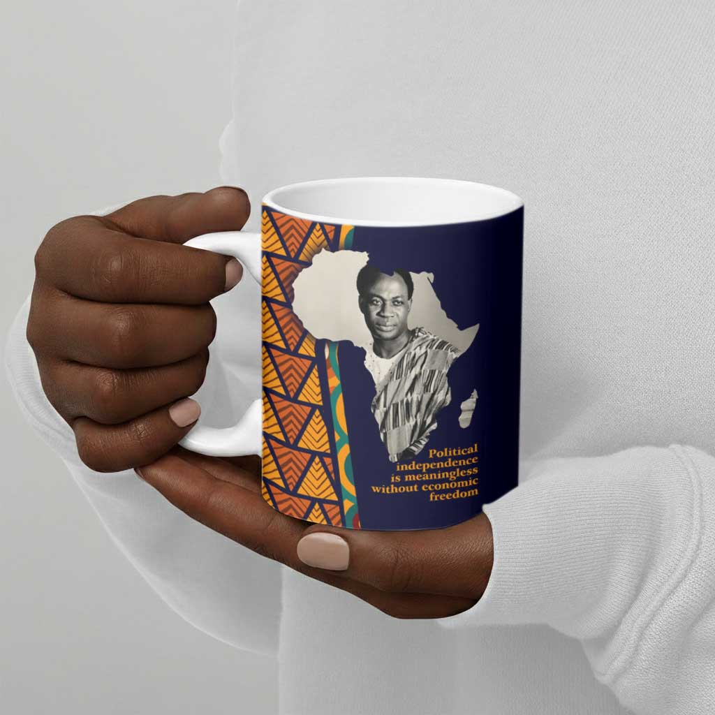 Kwame Nkrumah Ghana Ceramic Mug African Map Pattern Design and Economic Freedom Quote Tribute - African Pride