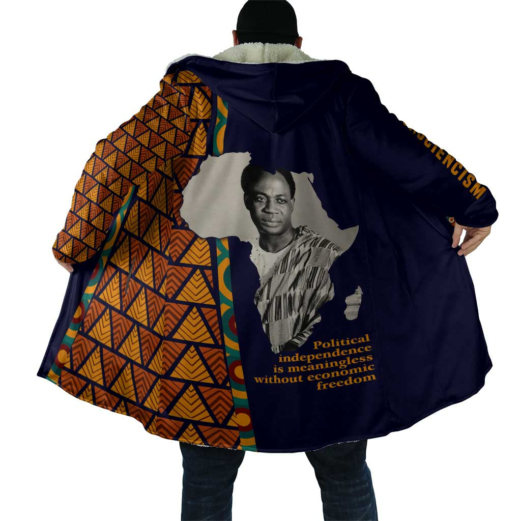 Kwame Nkrumah Ghana Cloak African Map Pattern Design and Economic Freedom Quote Tribute - African Pride