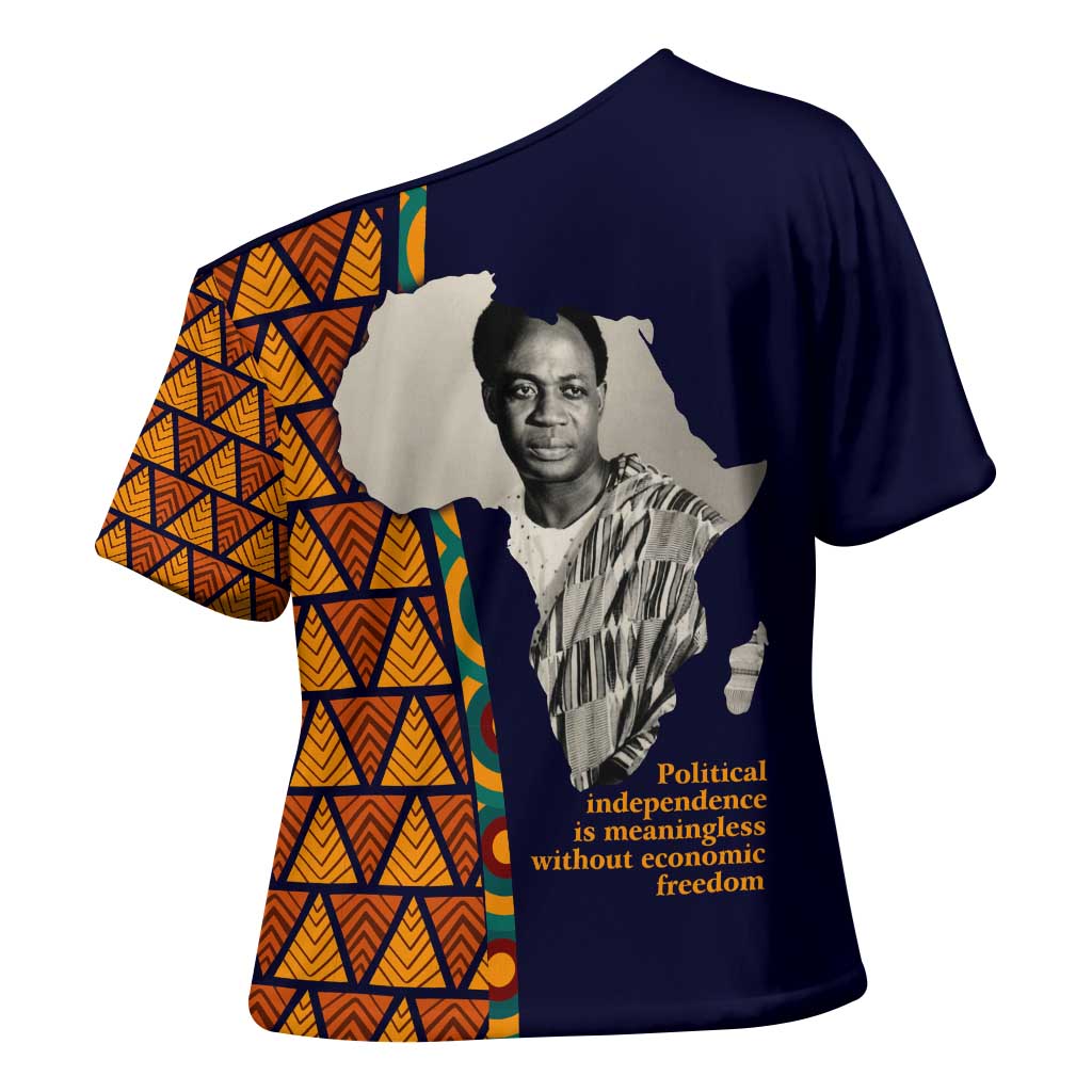 Kwame Nkrumah Ghana Cross Shoulder Shirt African Map Pattern Design and Economic Freedom Quote Tribute - African Pride