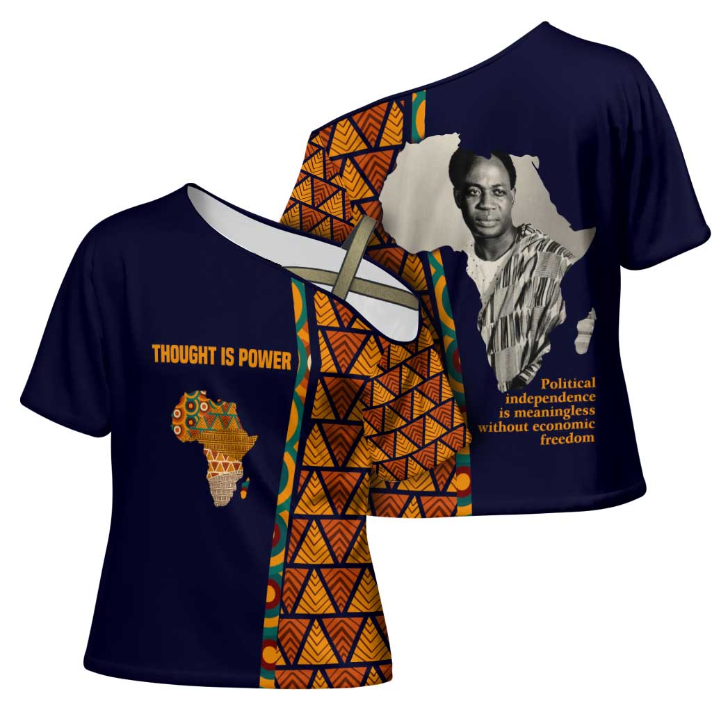 Kwame Nkrumah Ghana Cross Shoulder Shirt African Map Pattern Design and Economic Freedom Quote Tribute - African Pride
