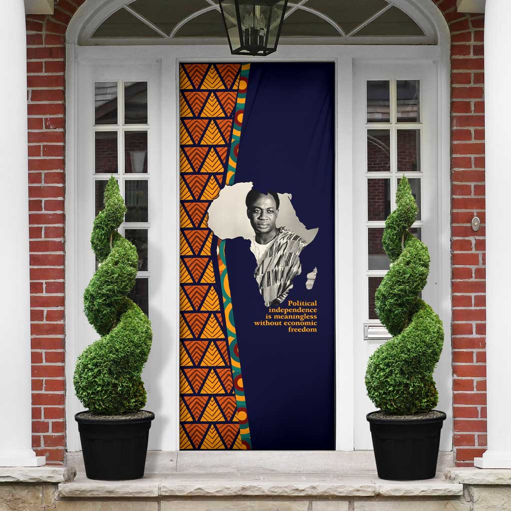Kwame Nkrumah Ghana Door Cover African Map Pattern Design and Economic Freedom Quote Tribute - African Pride