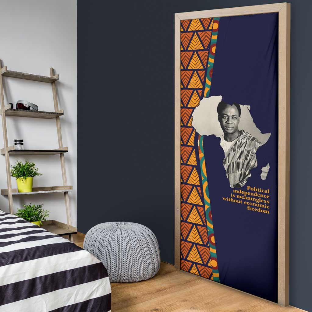 Kwame Nkrumah Ghana Door Cover African Map Pattern Design and Economic Freedom Quote Tribute - African Pride