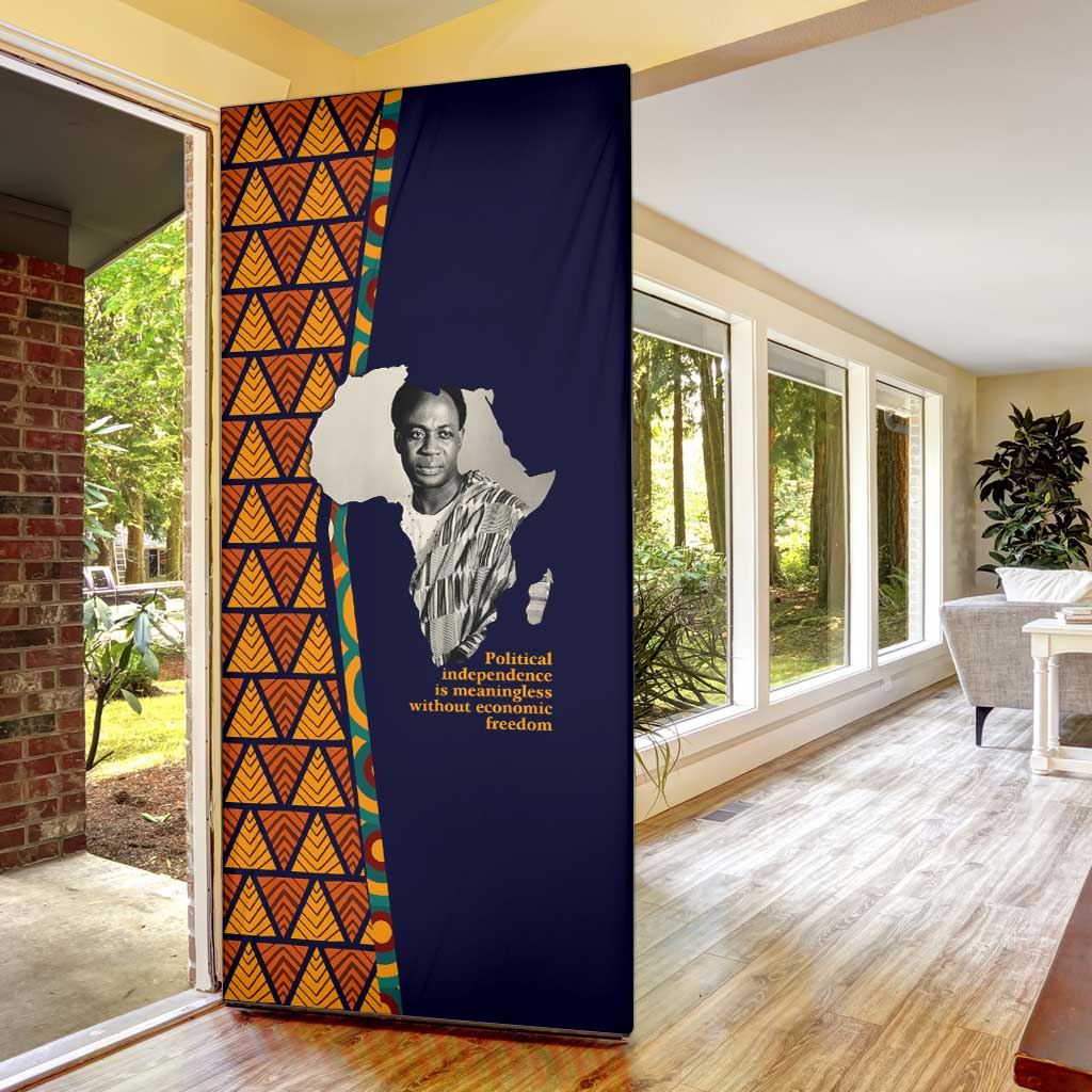 Kwame Nkrumah Ghana Door Cover African Map Pattern Design and Economic Freedom Quote Tribute - African Pride