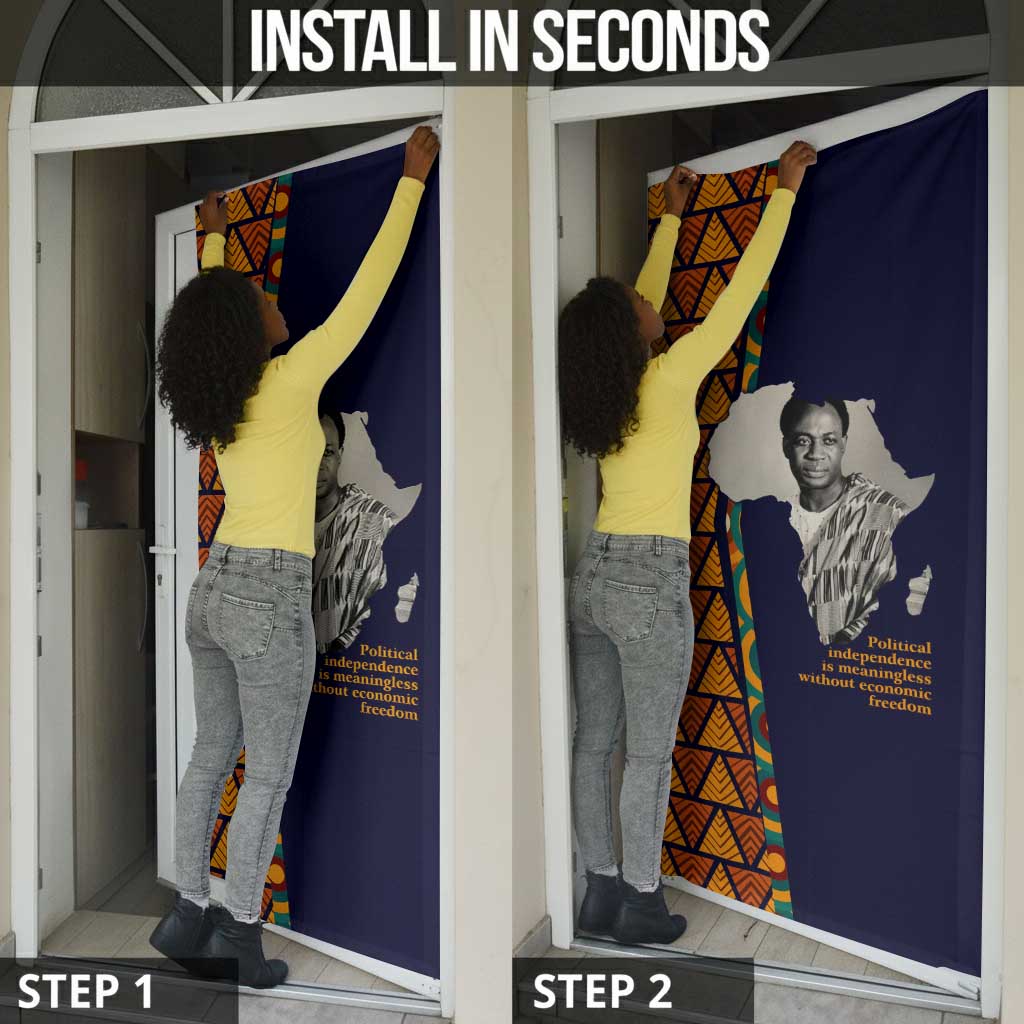 Kwame Nkrumah Ghana Door Cover African Map Pattern Design and Economic Freedom Quote Tribute - African Pride