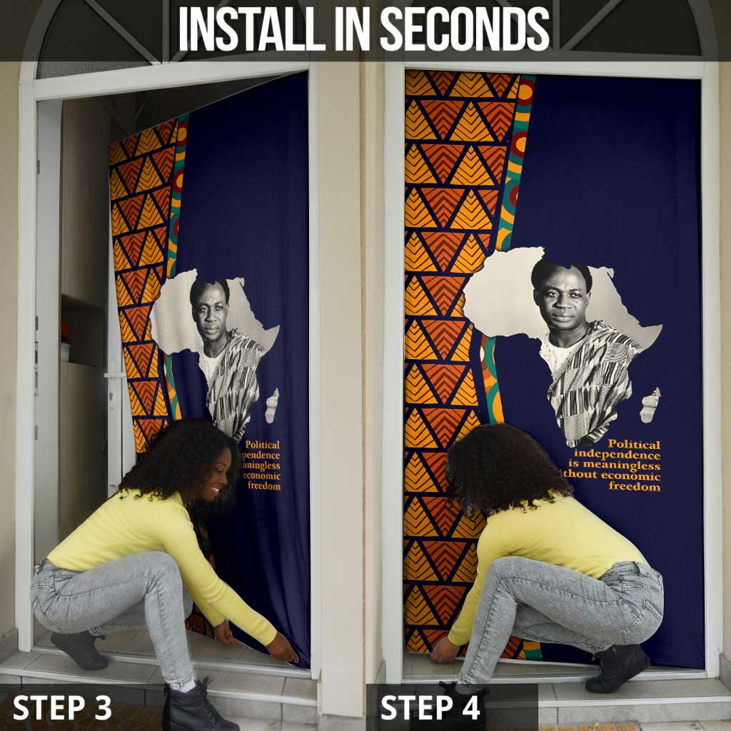 Kwame Nkrumah Ghana Door Cover African Map Pattern Design and Economic Freedom Quote Tribute - African Pride