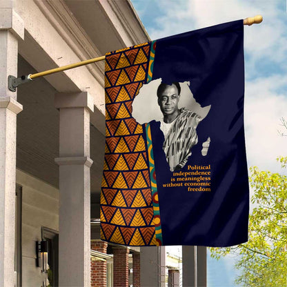 Kwame Nkrumah Ghana Garden Flag African Map Pattern Design and Economic Freedom Quote Tribute - African Pride