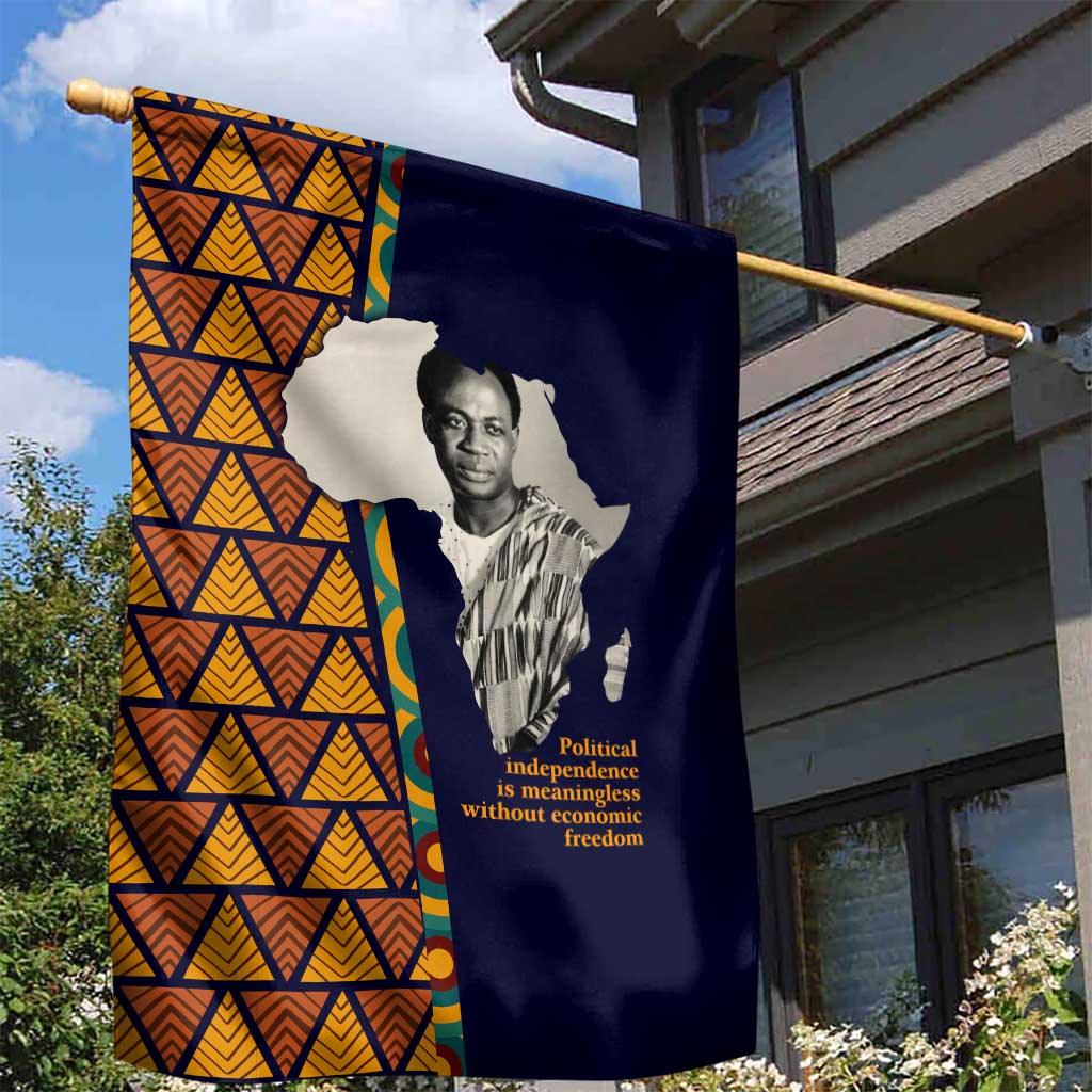 Kwame Nkrumah Ghana Garden Flag African Map Pattern Design and Economic Freedom Quote Tribute - African Pride