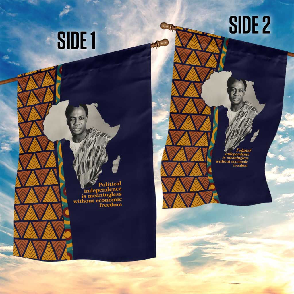 Kwame Nkrumah Ghana Garden Flag African Map Pattern Design and Economic Freedom Quote Tribute - African Pride