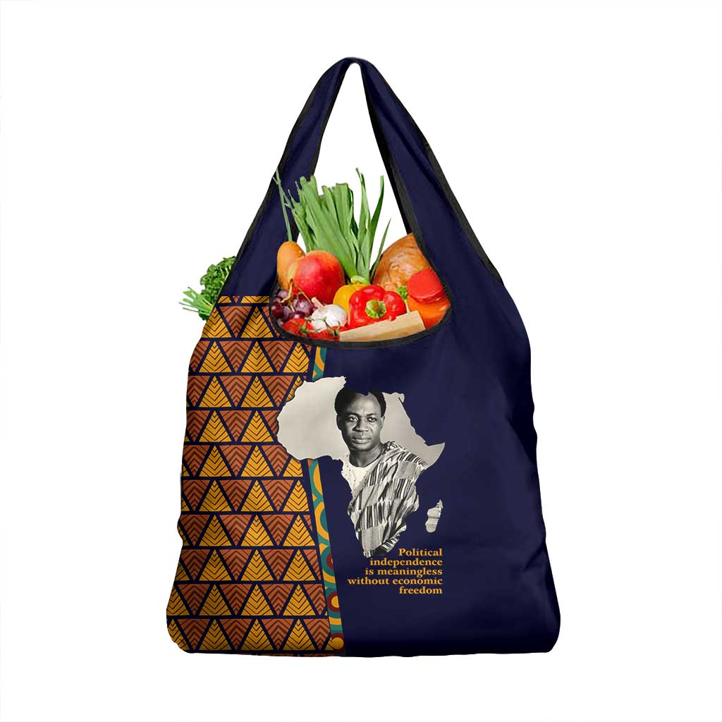 Kwame Nkrumah Ghana Grocery Bag African Map Pattern Design and Economic Freedom Quote Tribute - African Pride