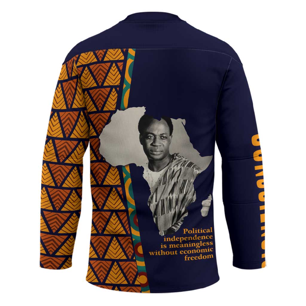 Kwame Nkrumah Ghana Hockey Jersey African Map Pattern Design and Economic Freedom Quote Tribute - African Pride