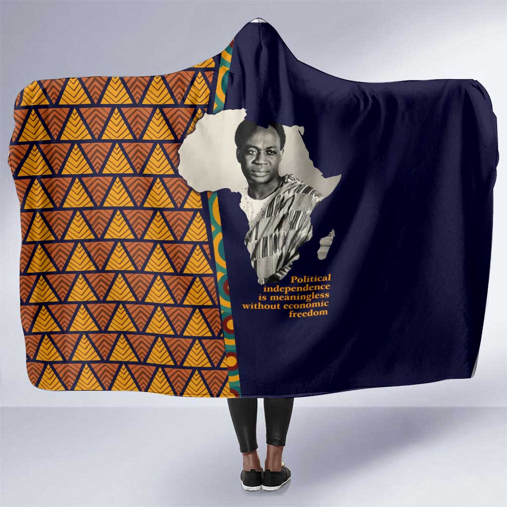Kwame Nkrumah Ghana Hooded Blanket African Map Pattern Design and Economic Freedom Quote Tribute - African Pride
