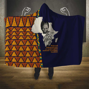 Kwame Nkrumah Ghana Hooded Blanket African Map Pattern Design and Economic Freedom Quote Tribute - African Pride