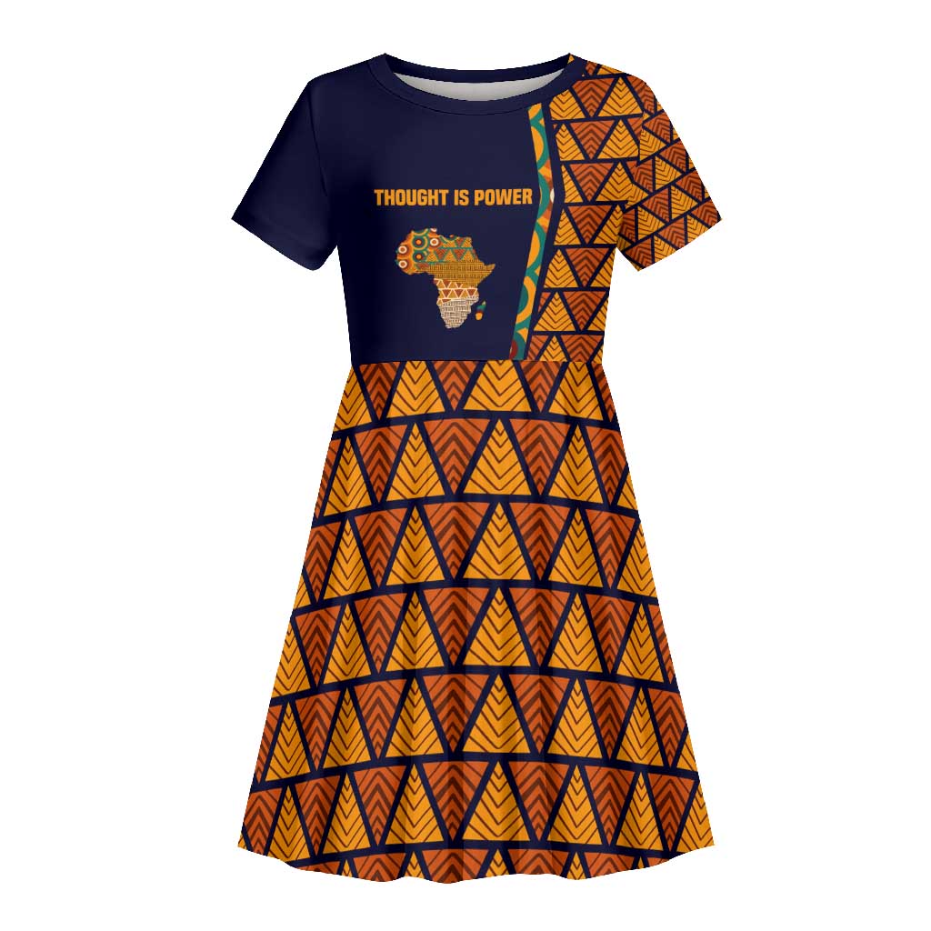 Kwame Nkrumah Ghana Kid Short Sleeve Dress African Map Pattern Design and Economic Freedom Quote Tribute - African Pride