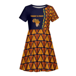 Kwame Nkrumah Ghana Kid Short Sleeve Dress African Map Pattern Design and Economic Freedom Quote Tribute - African Pride