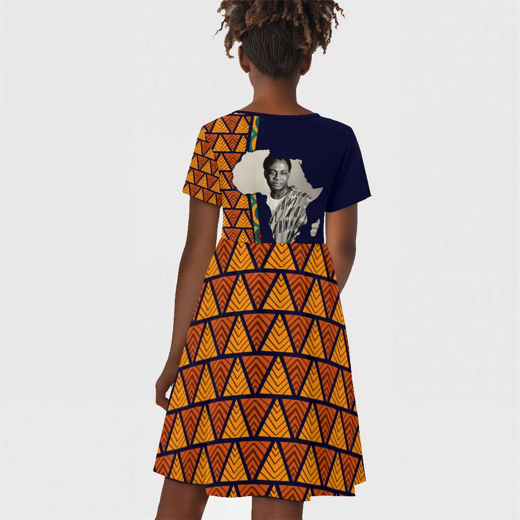 Kwame Nkrumah Ghana Kid Short Sleeve Dress African Map Pattern Design and Economic Freedom Quote Tribute - African Pride