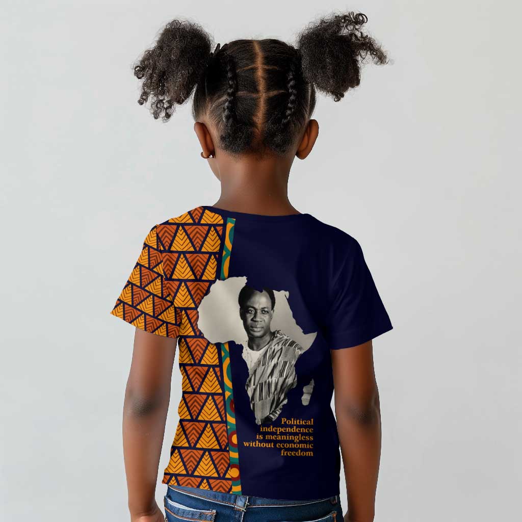 Kwame Nkrumah Ghana Kid T shirt African Map Pattern Design and Economic Freedom Quote Tribute - African Pride