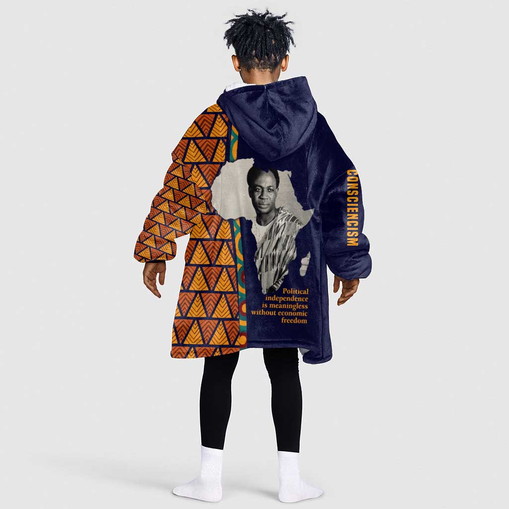 Kwame Nkrumah Ghana Kid Wearable Blanket Hoodie African Map Pattern Design and Economic Freedom Quote Tribute - African Pride