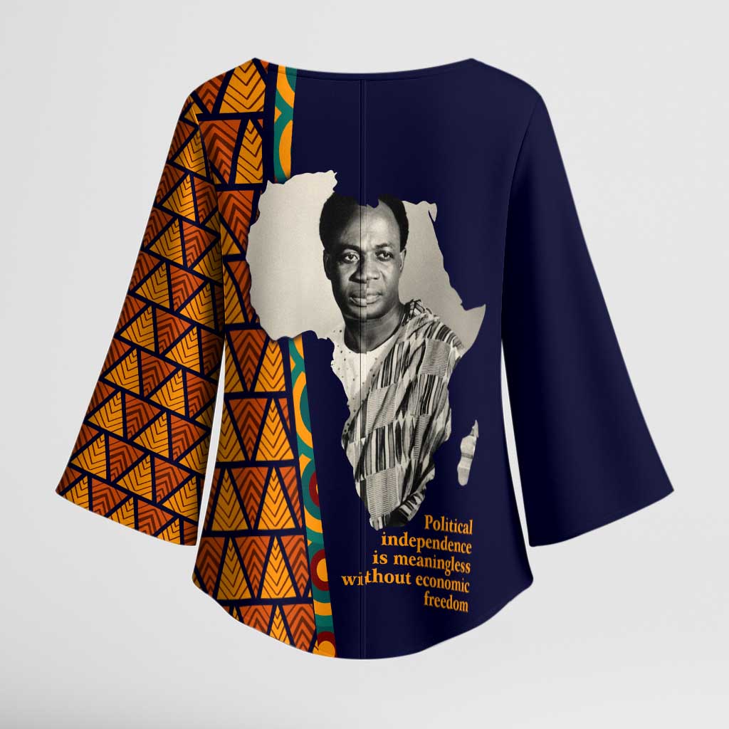Kwame Nkrumah Ghana Kimono Sleeve Blouse African Map Pattern Design and Economic Freedom Quote Tribute - African Pride