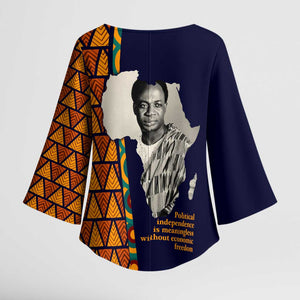 Kwame Nkrumah Ghana Kimono Sleeve Blouse African Map Pattern Design and Economic Freedom Quote Tribute - African Pride