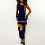 Kwame Nkrumah Ghana Long Sleeve Bodycon Dress African Map Pattern Design and Economic Freedom Quote Tribute - African Pride