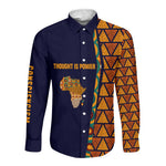 Kwame Nkrumah Ghana Long Sleeve Button Shirt African Map Pattern Design and Economic Freedom Quote Tribute - African Pride