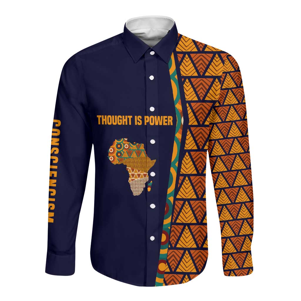 Kwame Nkrumah Ghana Long Sleeve Button Shirt African Map Pattern Design and Economic Freedom Quote Tribute - African Pride