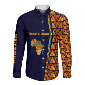 Kwame Nkrumah Ghana Long Sleeve Button Shirt African Map Pattern Design and Economic Freedom Quote Tribute - African Pride