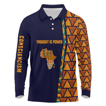 Kwame Nkrumah Ghana Long Sleeve Polo Shirt African Map Pattern Design and Economic Freedom Quote Tribute - African Pride