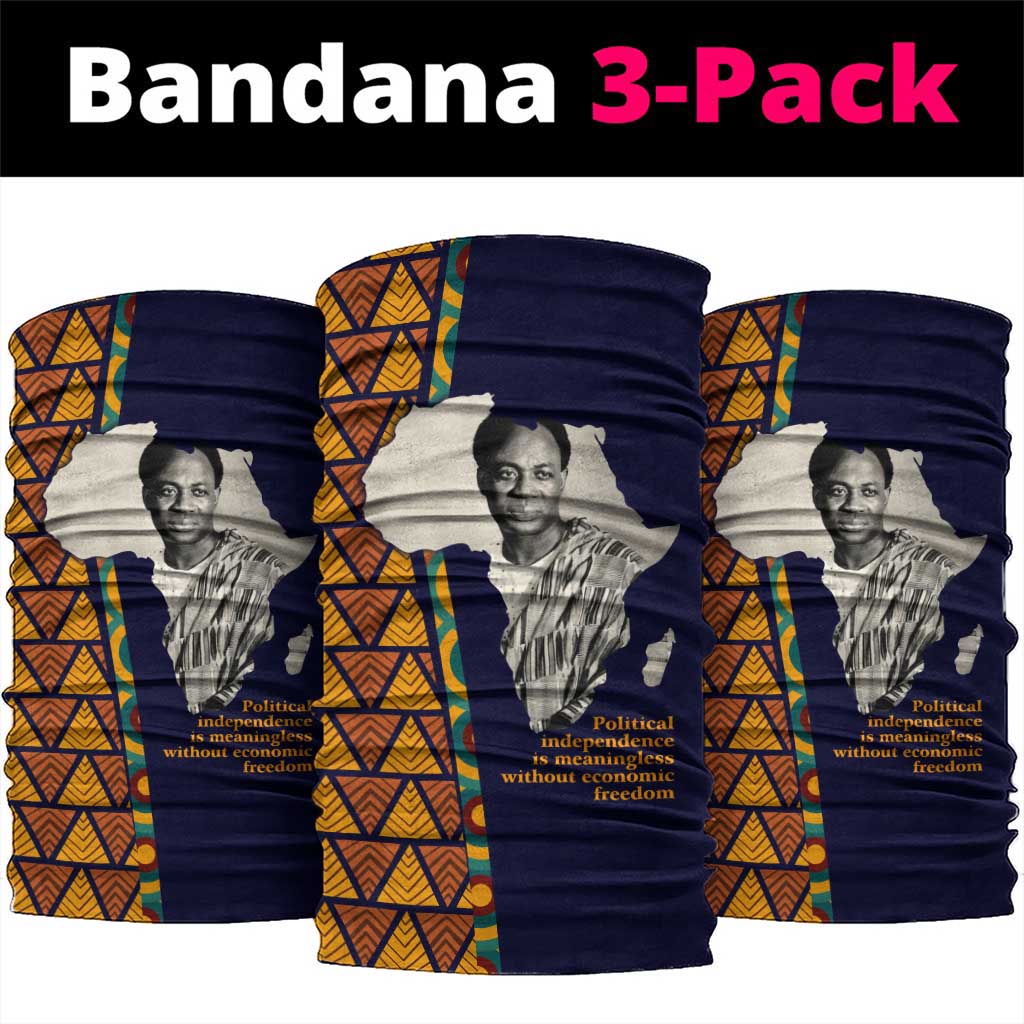 Kwame Nkrumah Ghana Neck Gaiter African Map Pattern Design and Economic Freedom Quote Tribute - African Pride