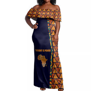 Kwame Nkrumah Ghana Off Shoulder Maxi Dress African Map Pattern Design and Economic Freedom Quote Tribute - African Pride