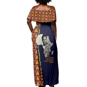 Kwame Nkrumah Ghana Off Shoulder Maxi Dress African Map Pattern Design and Economic Freedom Quote Tribute - African Pride