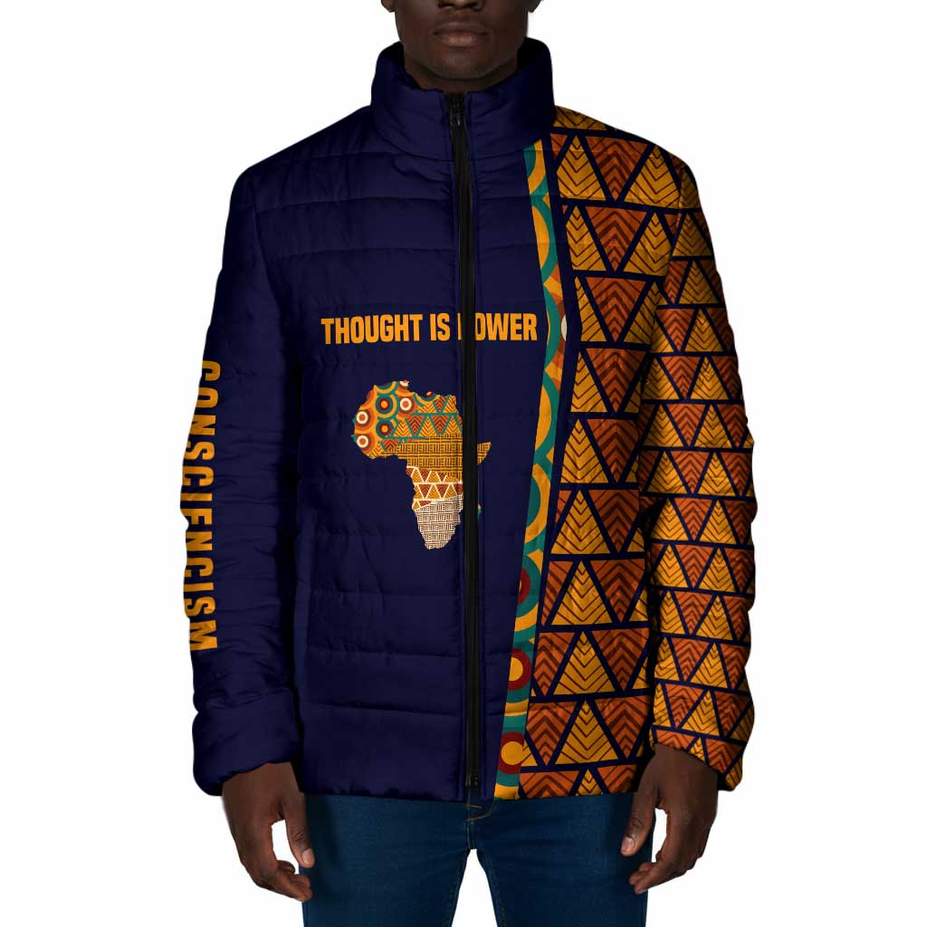 Kwame Nkrumah Ghana Padded Jacket African Map Pattern Design and Economic Freedom Quote Tribute - African Pride