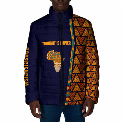 Kwame Nkrumah Ghana Padded Jacket African Map Pattern Design and Economic Freedom Quote Tribute - African Pride