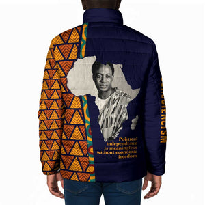 Kwame Nkrumah Ghana Padded Jacket African Map Pattern Design and Economic Freedom Quote Tribute - African Pride