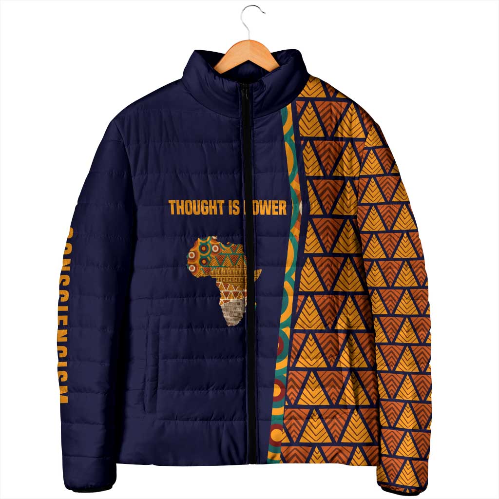 Kwame Nkrumah Ghana Padded Jacket African Map Pattern Design and Economic Freedom Quote Tribute - African Pride