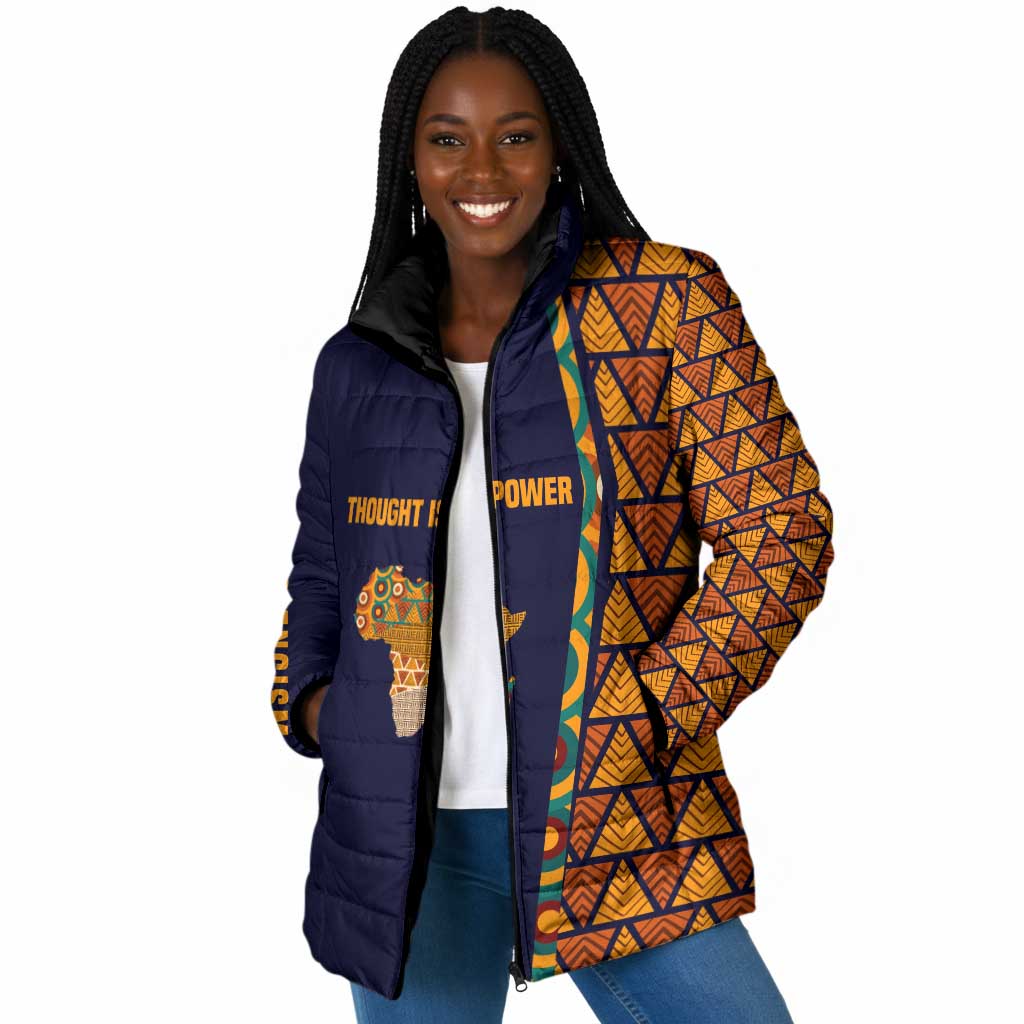Kwame Nkrumah Ghana Padded Jacket African Map Pattern Design and Economic Freedom Quote Tribute - African Pride