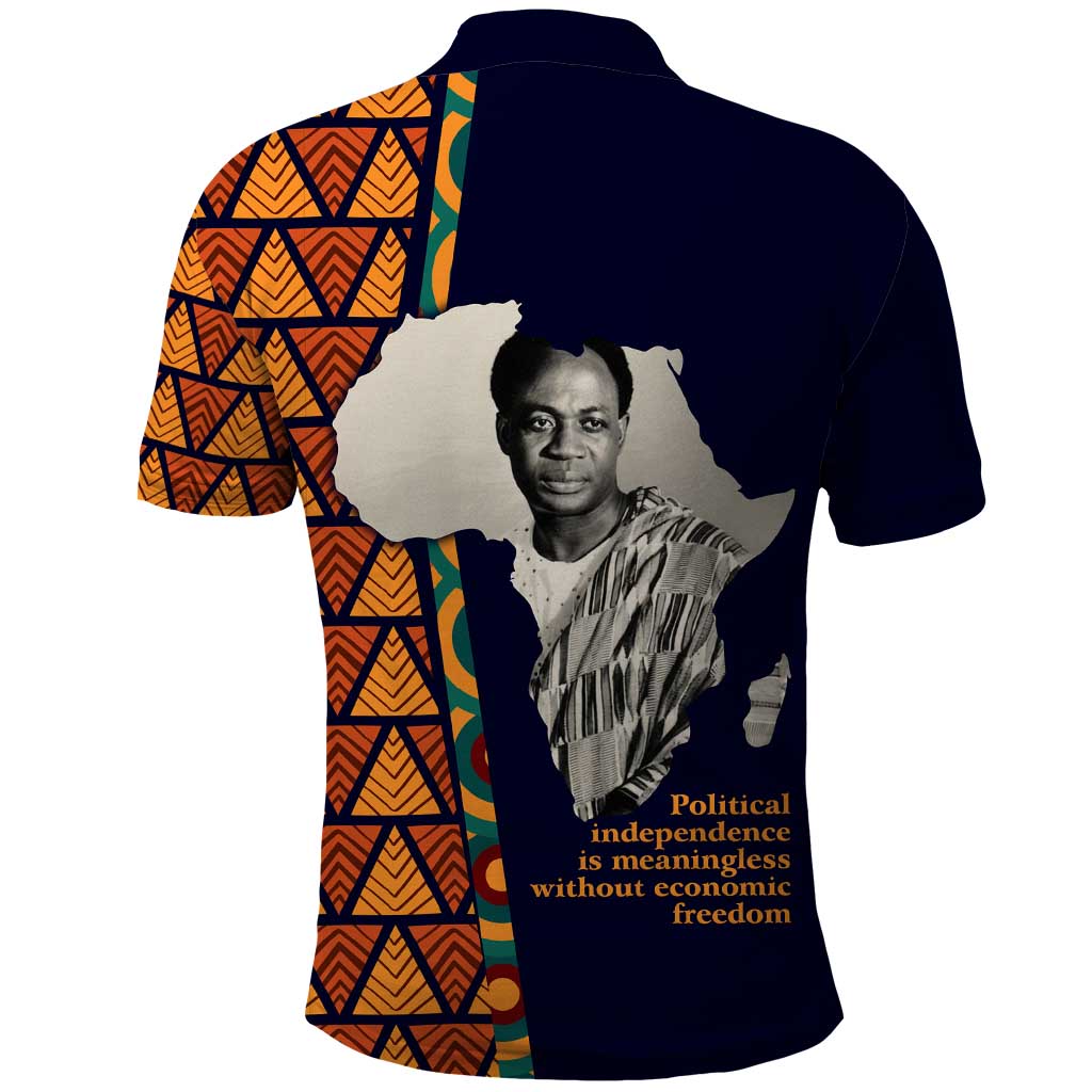 Kwame Nkrumah Ghana Polo Shirt African Map Pattern Design and Economic Freedom Quote Tribute - African Pride