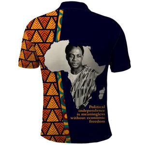 Kwame Nkrumah Ghana Polo Shirt African Map Pattern Design and Economic Freedom Quote Tribute - African Pride