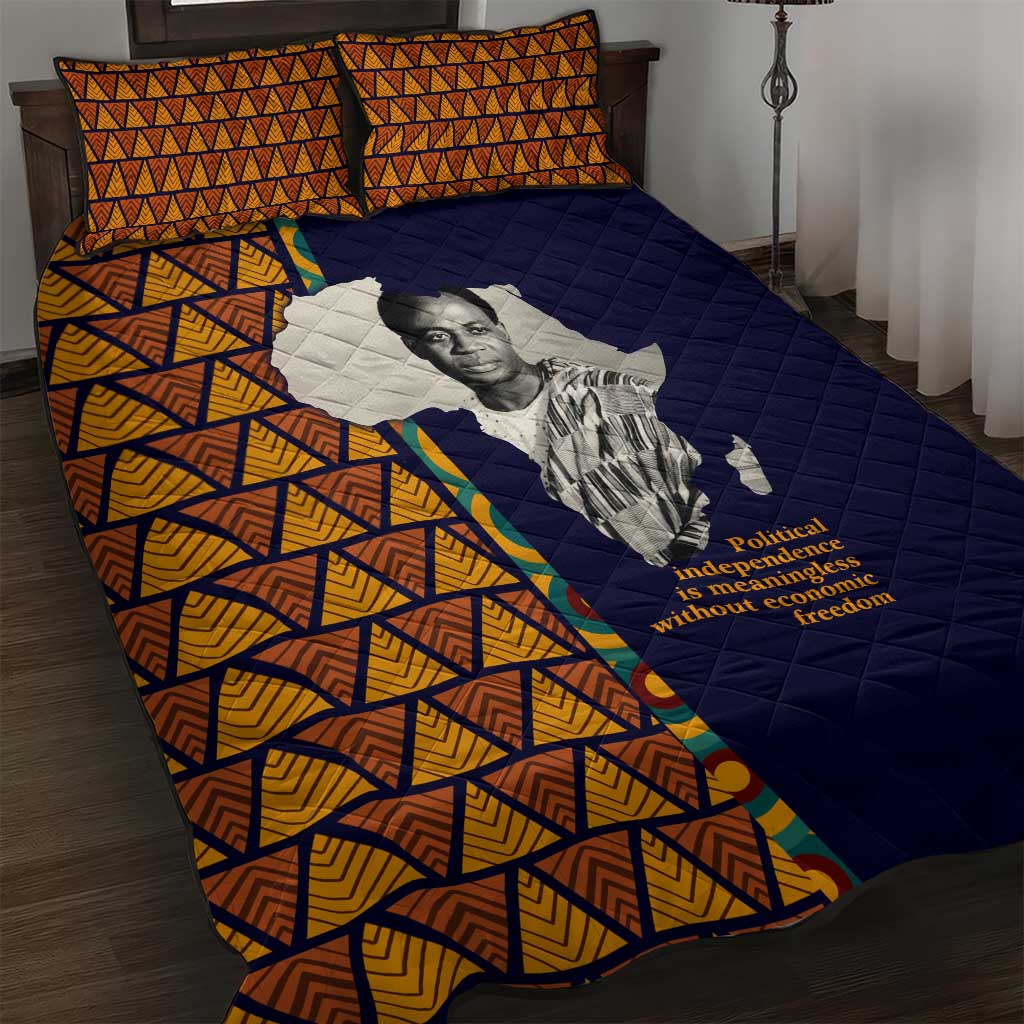 Kwame Nkrumah Ghana Quilt Bed Set African Map Pattern Design and Economic Freedom Quote Tribute - African Pride