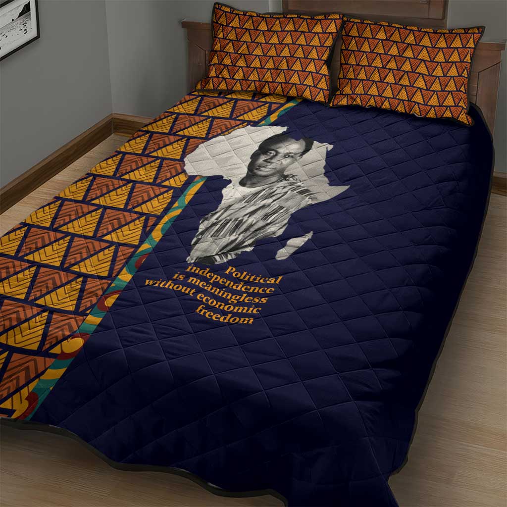 Kwame Nkrumah Ghana Quilt Bed Set African Map Pattern Design and Economic Freedom Quote Tribute - African Pride