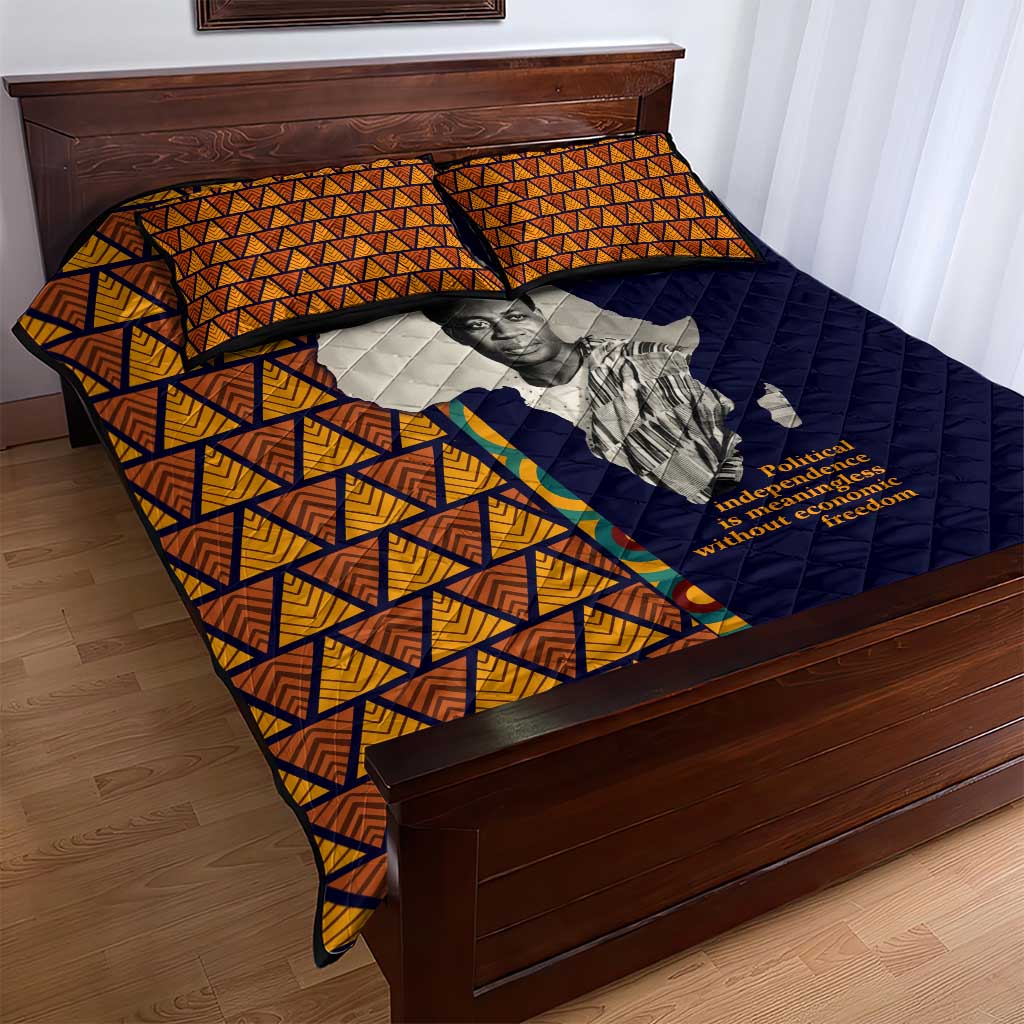Kwame Nkrumah Ghana Quilt Bed Set African Map Pattern Design and Economic Freedom Quote Tribute - African Pride