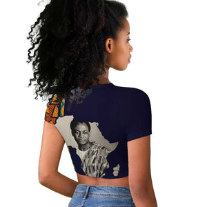 Kwame Nkrumah Ghana Raglan Cropped T shirt African Map Pattern Design and Economic Freedom Quote Tribute - African Pride